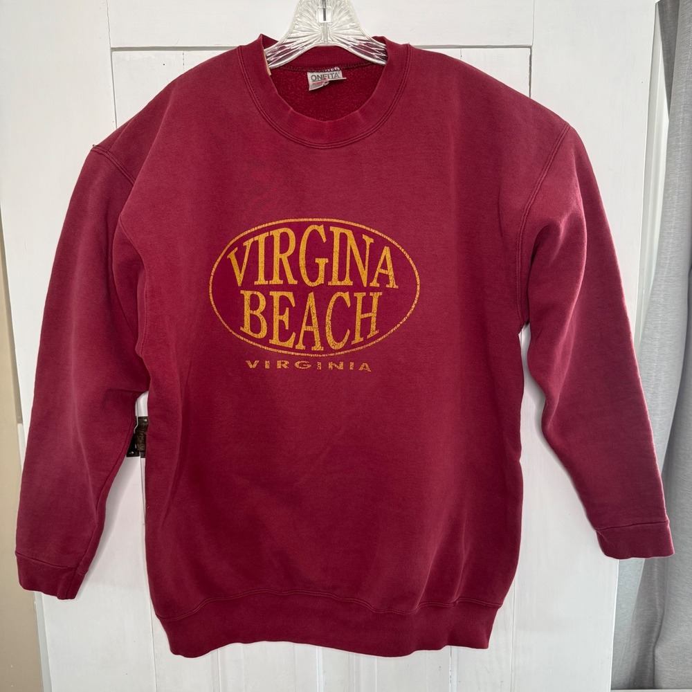 Vintage Virginia Beach 90s Red Yellow Crewneck Sweatshirt Oneita Power Sweats